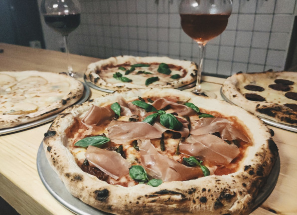 Cheers wine and pizza