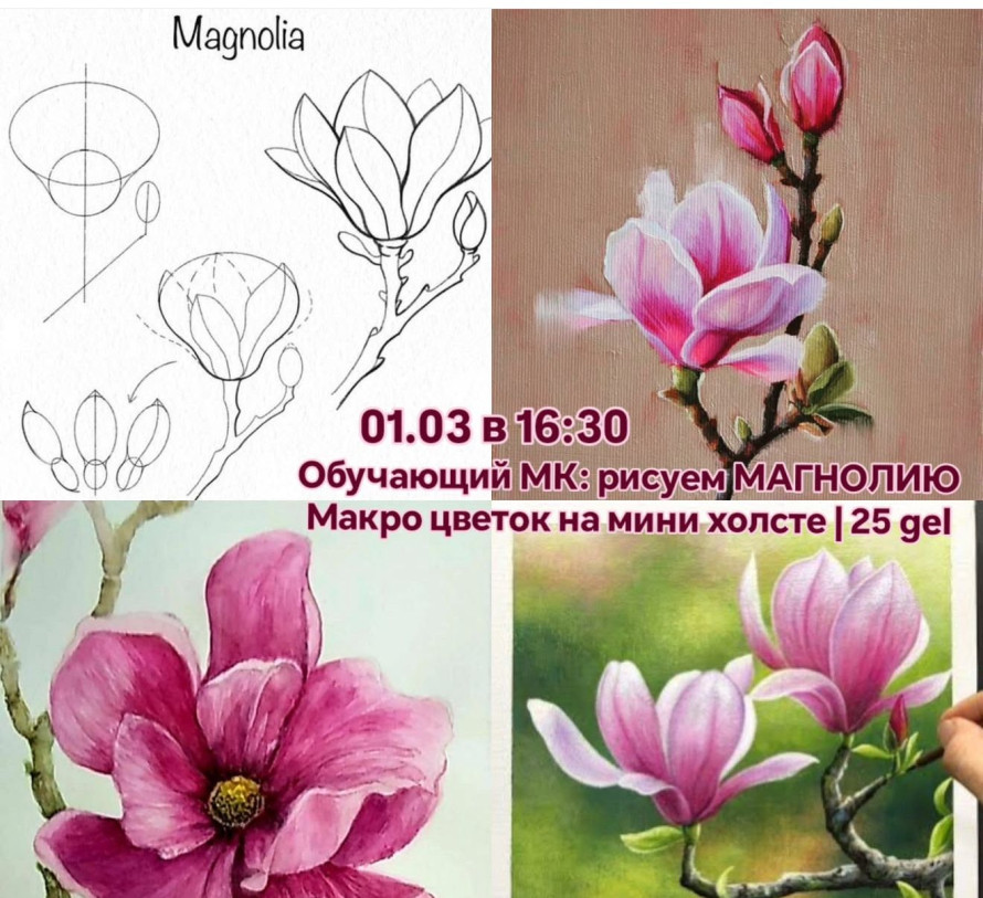 Мини-холст с МАКРО цветком МАГНОЛИИ